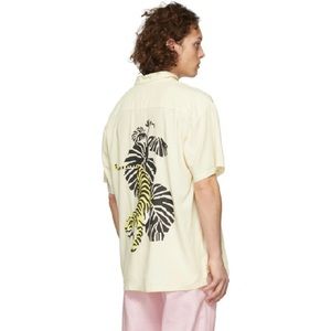 Double Rainbouu Men’s Cream Night Crawler Tiger Hawaiian Shirt Size Large